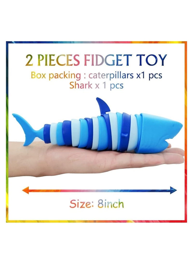 2 Pieces Articulated Toy Rainbow Caterpillar Toy Ocean Shark Toys Decompression Fun Children's Toys Adults Shark and Caterpillar - Image 3