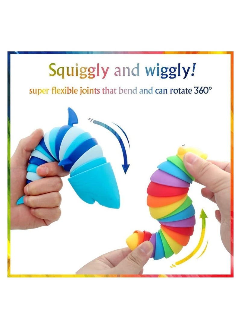 2 Pieces Articulated Toy Rainbow Caterpillar Toy Ocean Shark Toys Decompression Fun Children's Toys Adults Shark and Caterpillar - Image 5