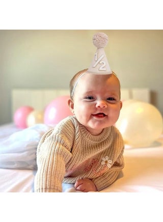 قبعة نصف عيد ميلاد، تاج 1/2 عيد ميلاد، أغطية رأس لحفلات أعياد الميلاد للأطفال، قبعة حفلات الأطفال لمدة ستة أشهر للفتيات/الأولاد زينة نصف عيد الميلاد - view 5