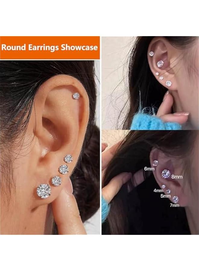Arabest 10 Pairs CZ Stud Earrings for Women, Hypoallergenic Earrings for Women Studs Set, Small Stainless Steel Earrings Studs, Cubic Zirconia Earrings for Women men (Square and Round)  - Image 4