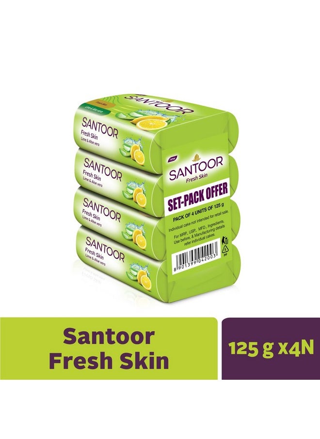 سانتور صابون الاستحمام Fresh Skin بالألوفيرا والليمون مع خصائص مغذية ومضادة للشيخوخة | لبشرة ناعمة وطرية وأكثر شبابًا | لجميع أنواع البشرة | 125 جرام، عبوة من 4 قطع  - Image 2