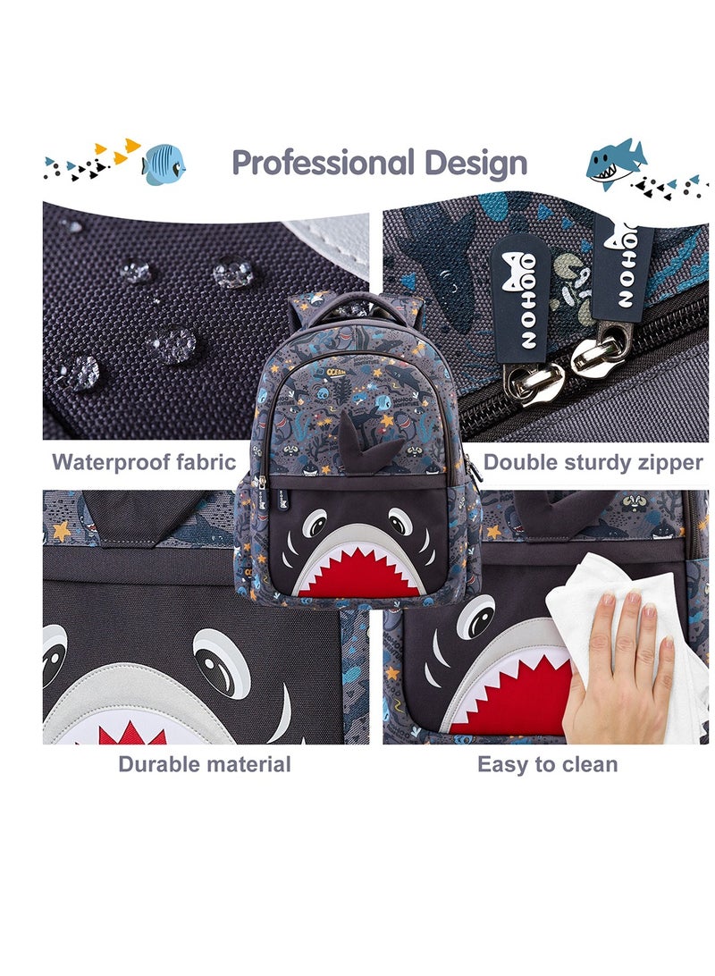 Nohoo Kids 16 Inch School Bag With Lunch Bag Combo Shark - Grey - Image 4