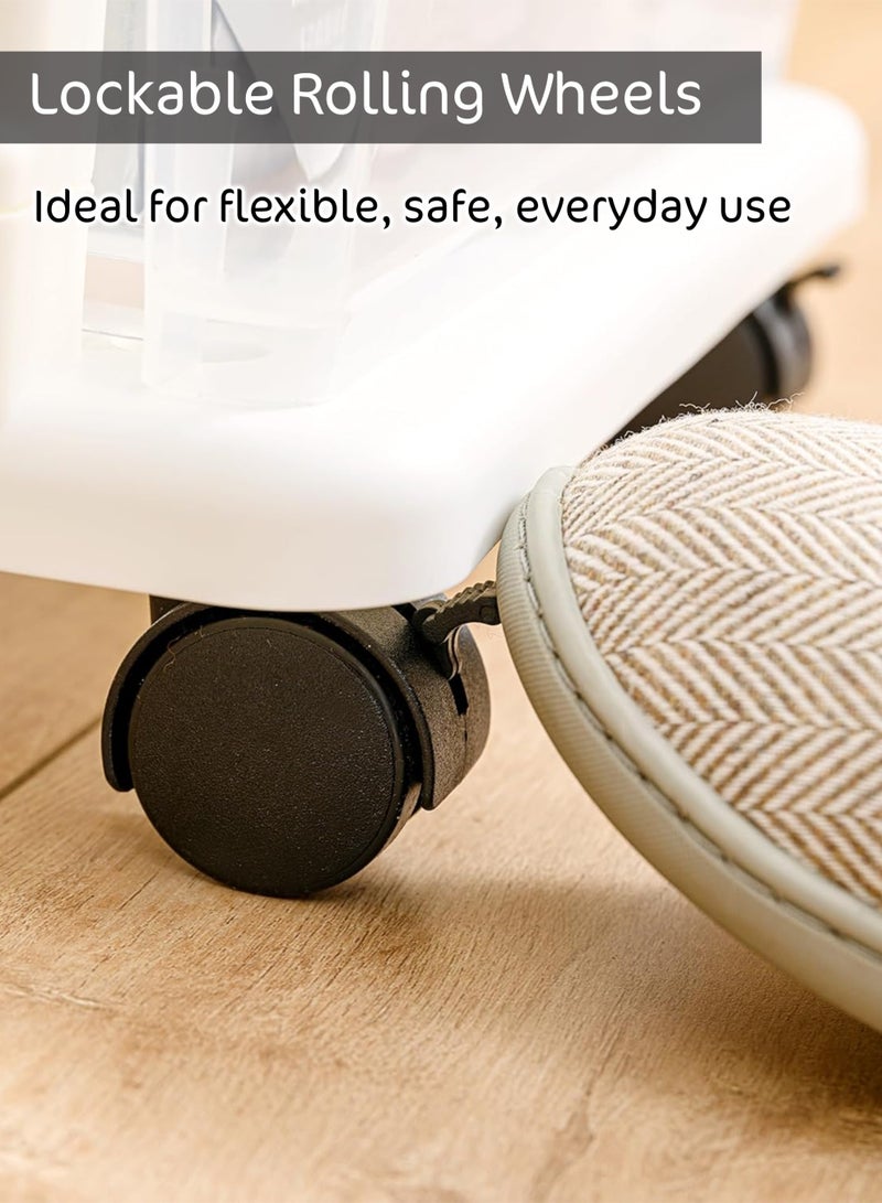 توشيونيكس عربة تخزين متحركة بعجلات 30×36×64 سم - T114617 | عربة متعددة الاستخدامات رفيعة بأدراج شفافة، ودعامة من قضبان فولاذية، وعجلات قابلة للقفل | تخزين للمطبخ والحمام والمكتب - Image 2