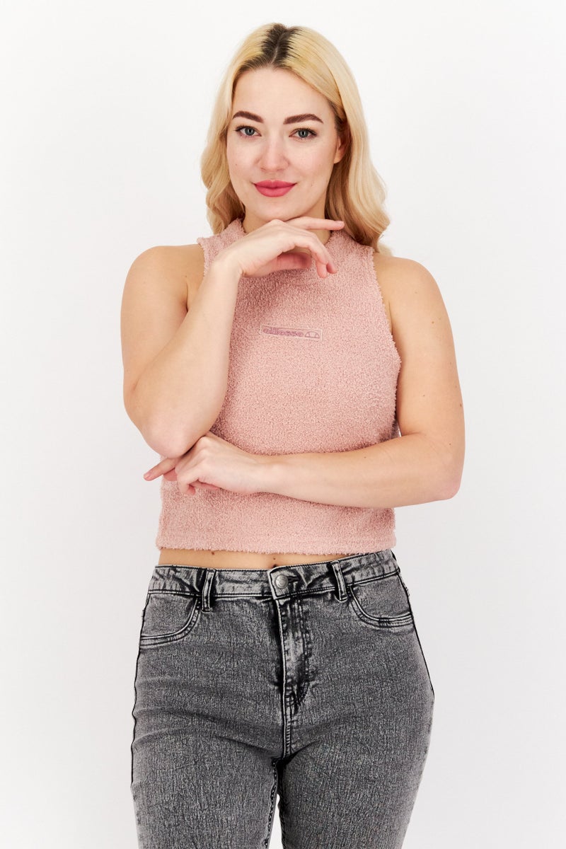 Ellesse Women Round Neck Sleeveless Textured Top, Pink - Image 1
