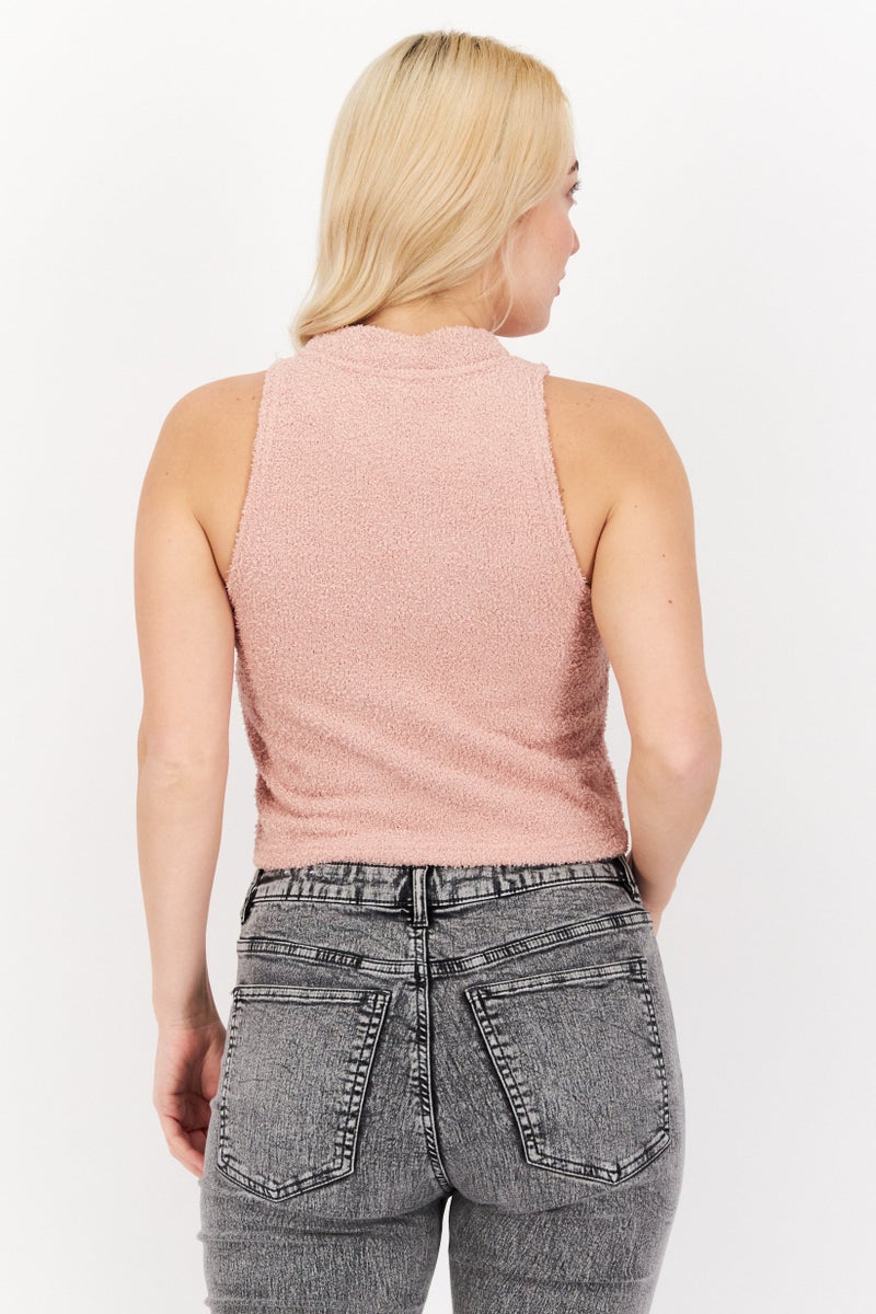 Ellesse Women Round Neck Sleeveless Textured Top, Pink - Image 3