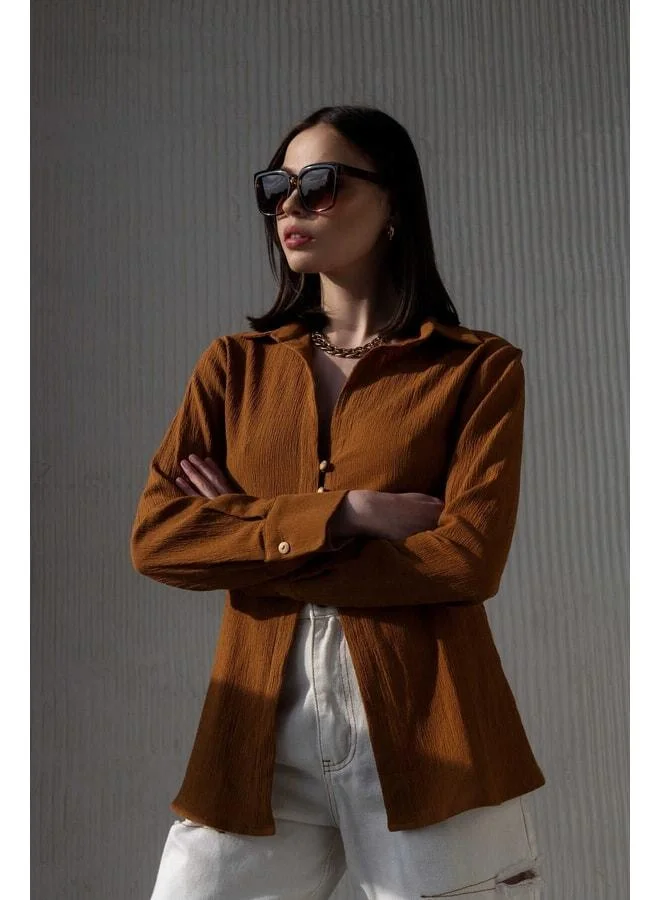 Bohemai  Morrow Wooden Button Detail Brick Shirt for Women | Best Price UAE