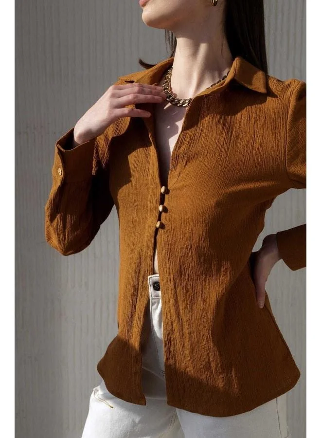 Bohemai  Morrow Wooden Button Detail Brick Shirt for Women | Best Price UAE