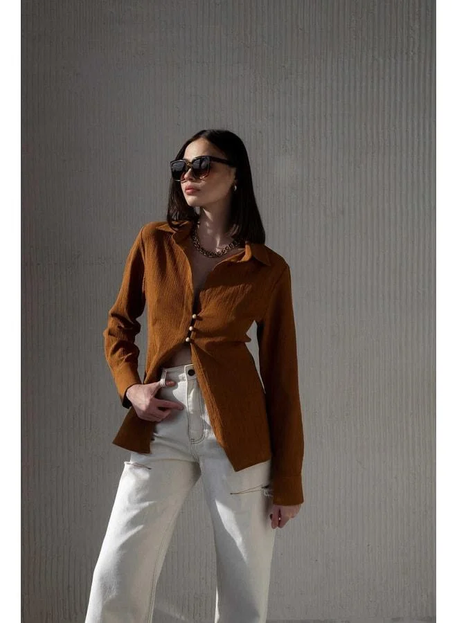 Morrow Wooden Button Detail Brick Shirt
