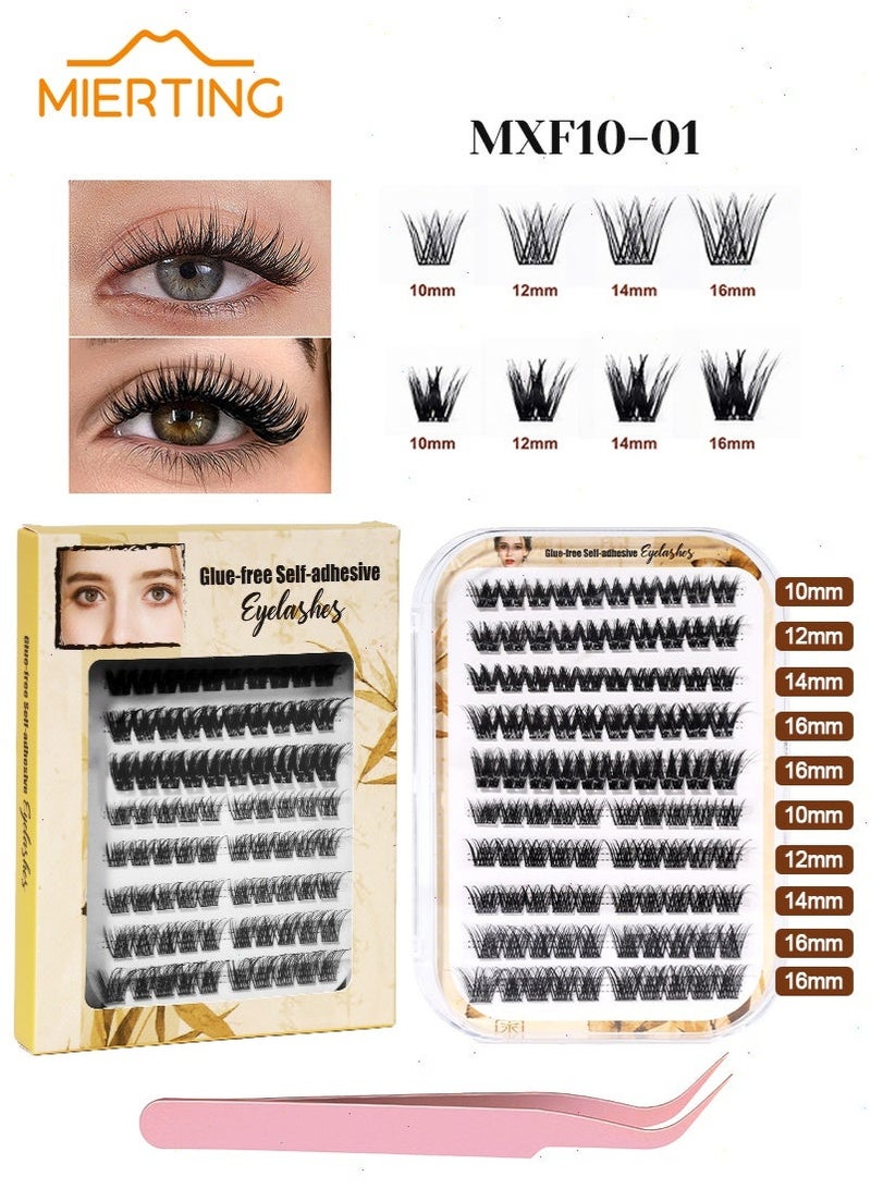 mierting 100 PCS Self Adhesive Eyelashes Clusters Kit Lash Clusters DIY False Eyelashes C Curl Pre Glued Reusable False Eyelashes for Beginners Press On Lashes Natural and Thick - Image 1