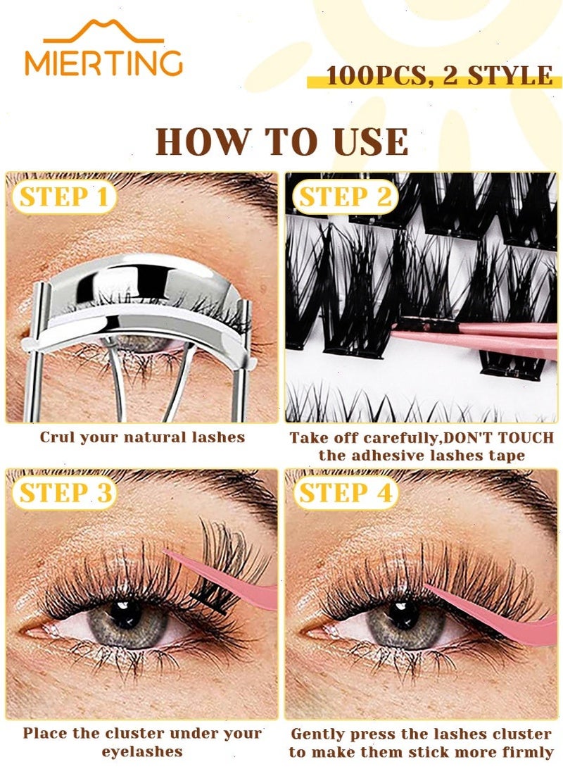mierting 100 PCS Self Adhesive Eyelashes Clusters Kit Lash Clusters DIY False Eyelashes C Curl Pre Glued Reusable False Eyelashes for Beginners Press On Lashes Natural and Thick - Image 4