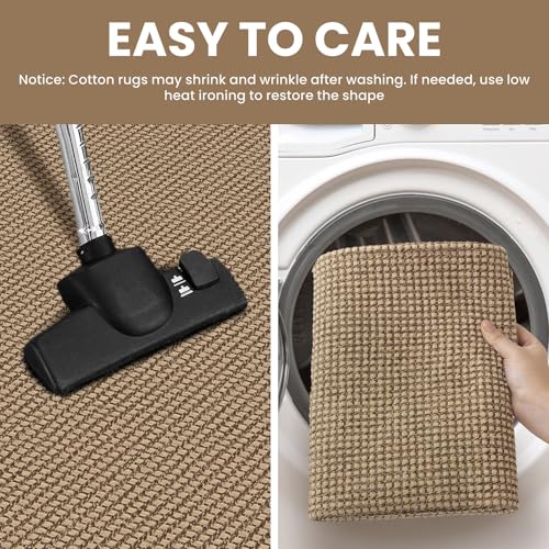 IOHOUZE Washable Area Rug 3x5 Non Slip Rubber Backed Rugs for Entryways Indoor Outdoor Doormat Woven Cotton Throw Rug Floor Carpet for Entrance Kitchen Living Room, Orange/Tan/Brown - Image 3