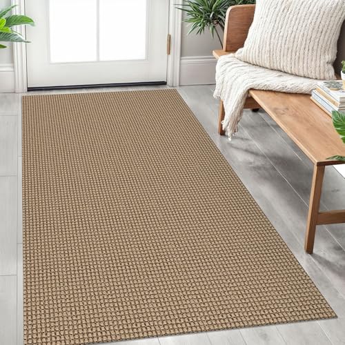 IOHOUZE Washable Area Rug 3x5 Non Slip Rubber Backed Rugs for Entryways Indoor Outdoor Doormat Woven Cotton Throw Rug Floor Carpet for Entrance Kitchen Living Room, Orange/Tan/Brown - Image 1