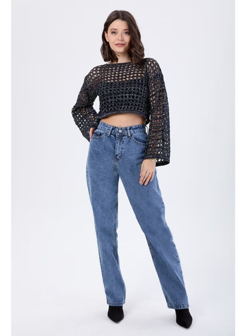 Tofisa 23666-DARK-BLUE-SNOW High Waist Palazzo Jeans - Image 1