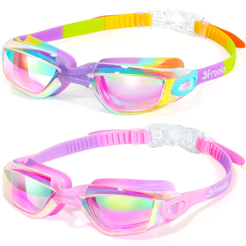 Freela 2 Pack Swim Goggles for Kids 6-14 5-7 4-7 3-6 3-5 Anti Fog UV Protection Soft Silicone Toddler Boys Girls Clidren Goggles Waterproof No Leaking Clear Swimming Goggles Beach Water Pool Goggles - Image 1