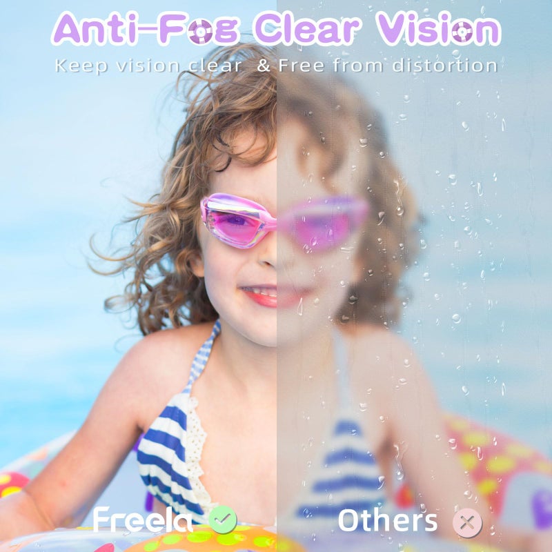 Freela 2 Pack Swim Goggles for Kids 6-14 5-7 4-7 3-6 3-5 Anti Fog UV Protection Soft Silicone Toddler Boys Girls Clidren Goggles Waterproof No Leaking Clear Swimming Goggles Beach Water Pool Goggles - Image 4