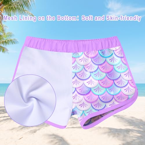Vogseek Kids 4t Girls Two Pieces Swimsuit UV Protective Purple Mermaid Scales Swimming Suits Long Sleeve Bikini Top and Swim Shorts 2-Piece Set for 4 Year Old Girl - Image 3