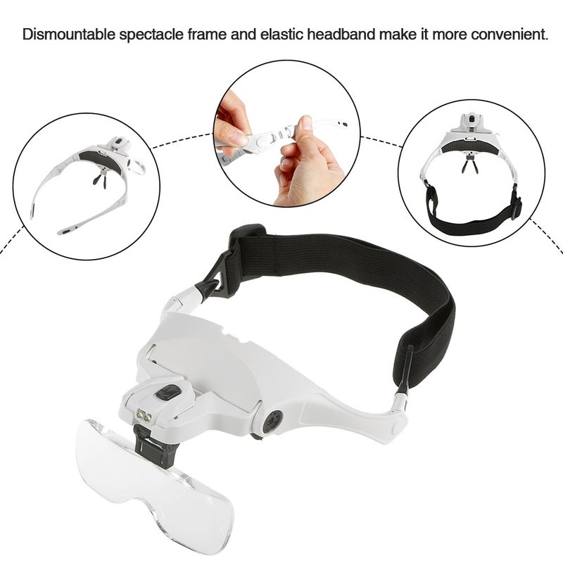 Magnifier Glasses for Eyelash Extension Loupe Headband Light With 2 LED Professional Magnifying Glasses for False Eyelash - Image 2