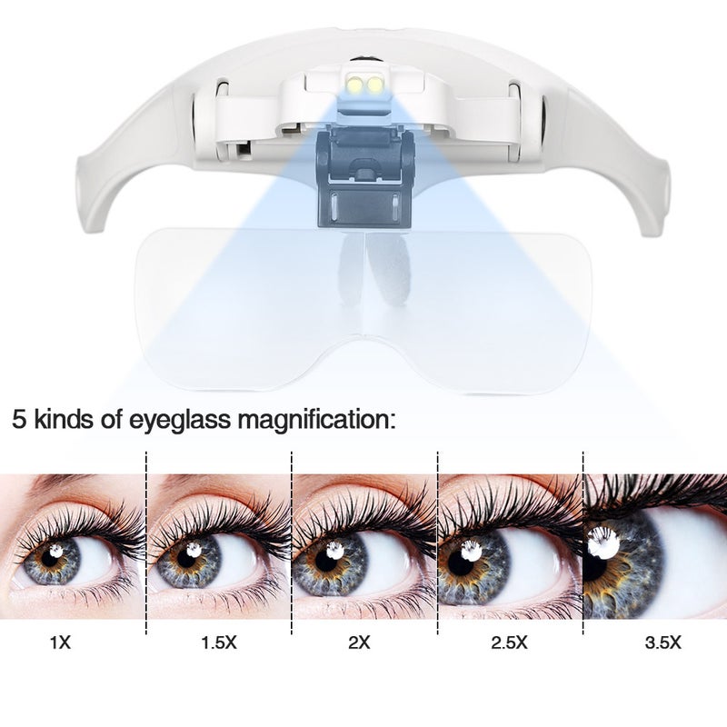Magnifier Glasses for Eyelash Extension Loupe Headband Light With 2 LED Professional Magnifying Glasses for False Eyelash - Image 5