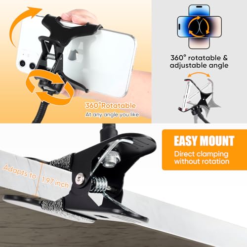 Ltheifaa Gooseneck Phone Holder for Bed,Flexible Arm Clip,Lazy Bracket Mount Clamp for Desk,Headboard, Bedside,360 Adjustable DIY Flexible Grip Desktop Mobile Cell Phone Stand for All 4-7”Devices - Image 3