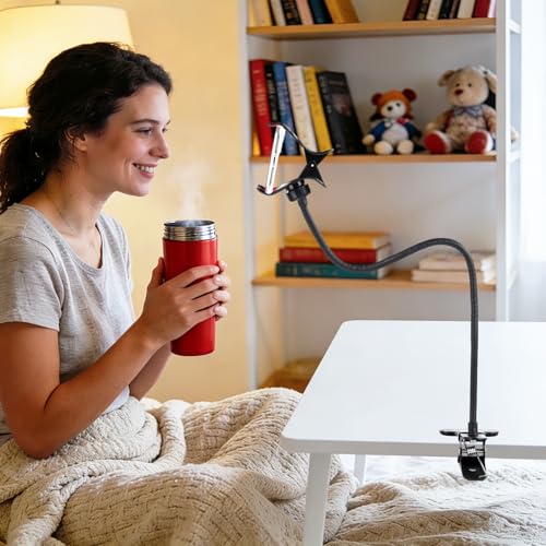 Ltheifaa Gooseneck Phone Holder for Bed,Flexible Arm Clip,Lazy Bracket Mount Clamp for Desk,Headboard, Bedside,360 Adjustable DIY Flexible Grip Desktop Mobile Cell Phone Stand for All 4-7”Devices - Image 4
