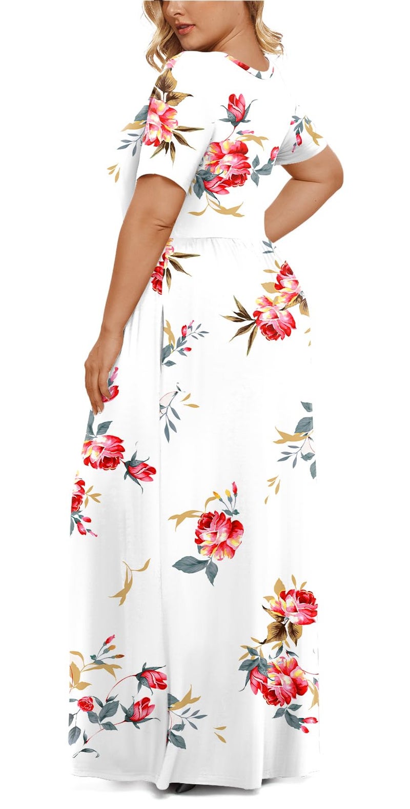 LONGYUAN Women's Plus Size Maxi Dresses for Curvy Women Summer Short Sleeve Casual 2026 Long Dress Fl White 2XL - Image 3