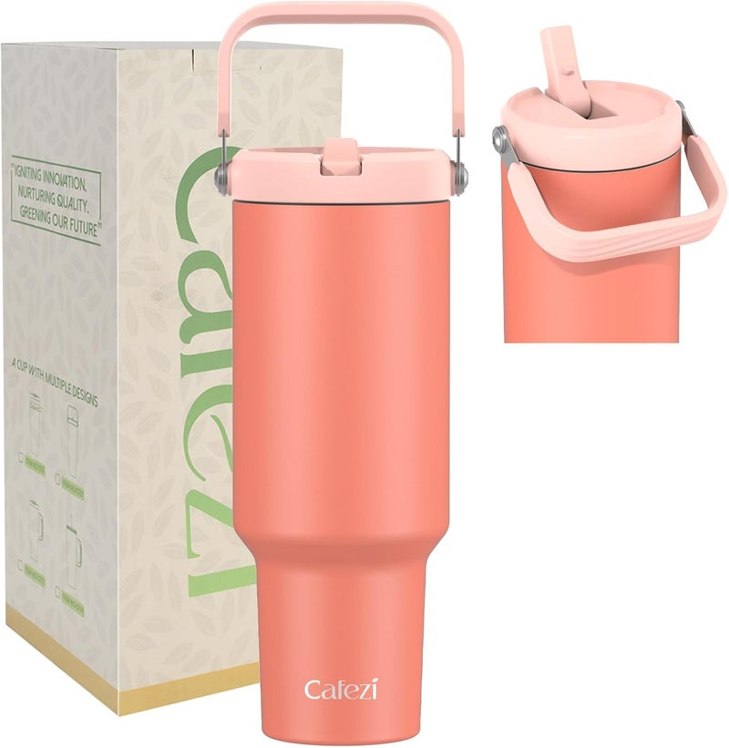 Cafezi 40oz Stainless Steel Vacuum Insulated Tumbler with Lid & Straw - Double-Wall Thermal Water Bottle for Hot & Cold Drinks, Leakproof Travel Mug with Handle, Fits Cup Holder, Ideal Home, Outdoor - Image 1