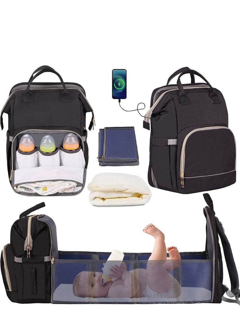 eBasket A 3-in-1 children's bed bag to carry all the child's personal belongings, with a large capacity, a USB port, a spare mattress, and a bed for easy sleeping of the child outside the home (black)  - Image 1