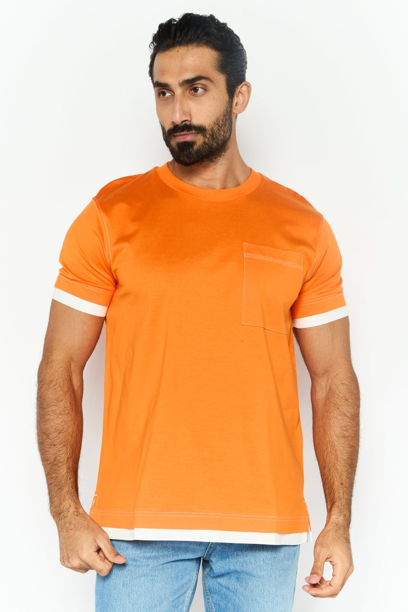 ESPRIT تي شيرت رجالي بأكمام قصيرة و ياقة دائرية، برتقالي - Image 1