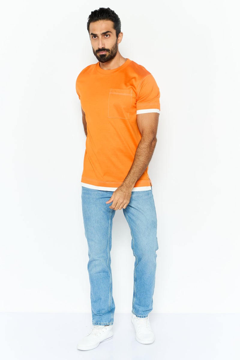 ESPRIT تي شيرت رجالي بأكمام قصيرة و ياقة دائرية، برتقالي - Image 2