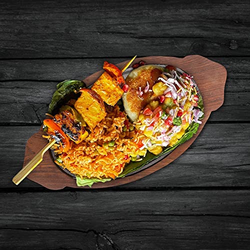 e kysa basics Cast Iron Sizzler Plate with Wooden Base – 9.5 x 6 inch Plate, 13 x 7 inch Base, Reusable, Heavy-Duty (Oval Shape) - Image 4