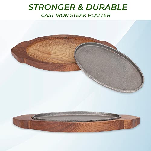 e kysa basics Cast Iron Sizzler Plate with Wooden Base – 9.5 x 6 inch Plate, 13 x 7 inch Base, Reusable, Heavy-Duty (Oval Shape) - Image 5