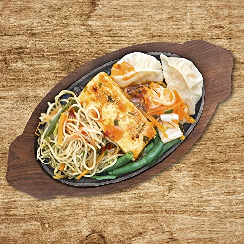 e kysa basics Cast Iron Sizzler Plate with Wooden Base – 9.5 x 6 inch Plate, 13 x 7 inch Base, Reusable, Heavy-Duty (Oval Shape) - Image 3