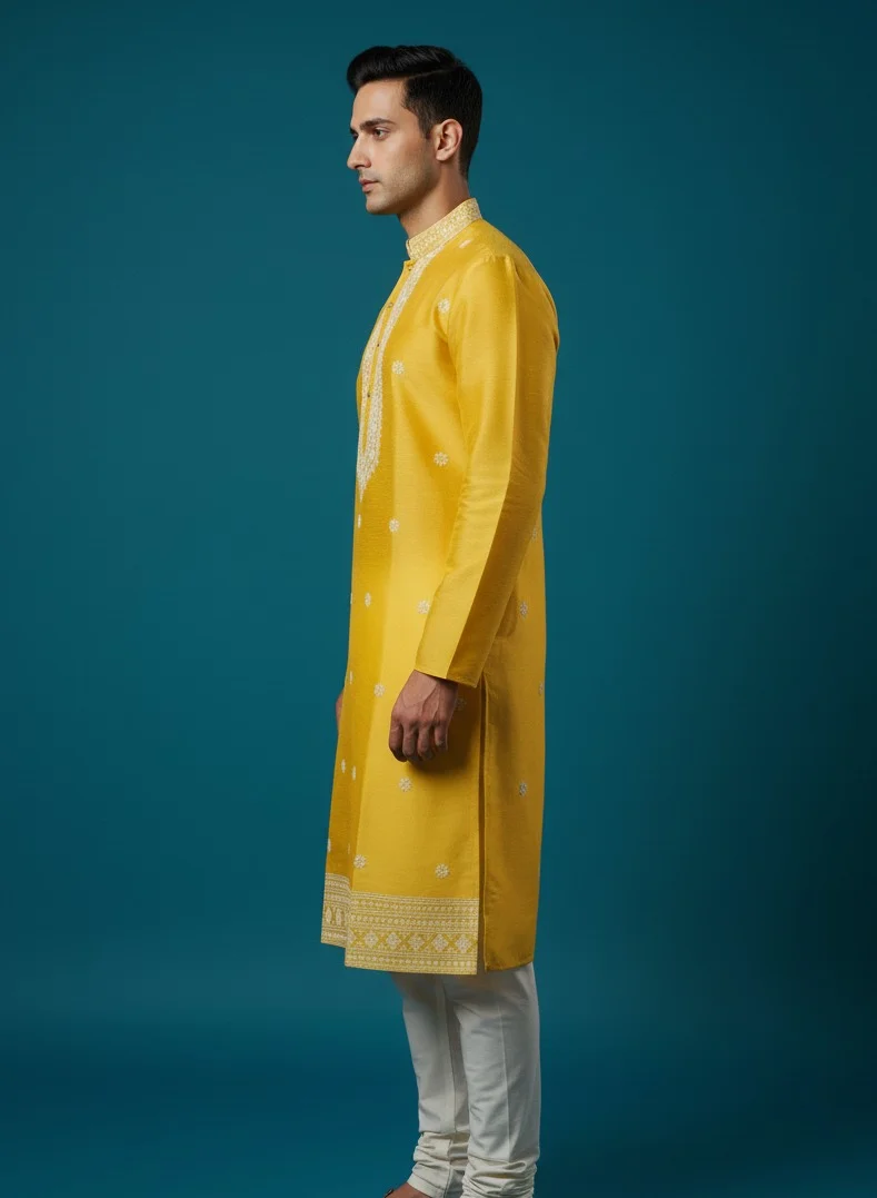 Lehar Yellow Embroidered Kurta with Thread Detailing