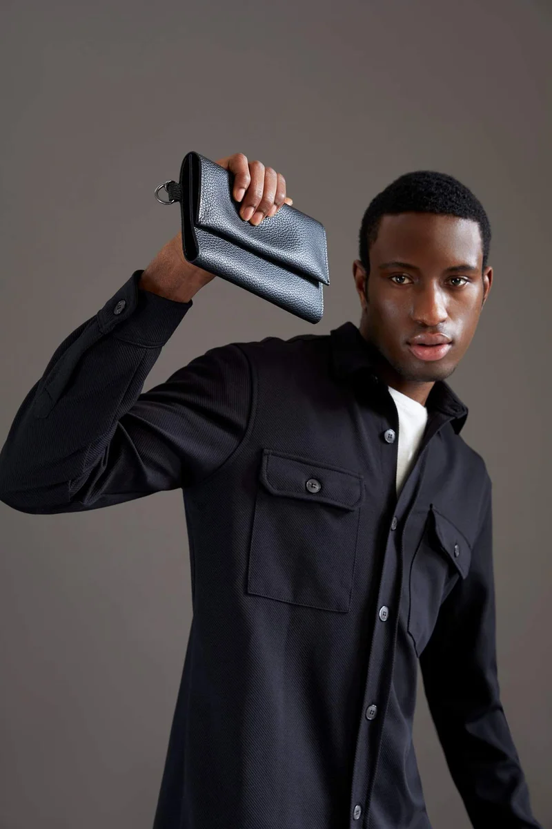 ديفاكتو Men Large Faux Leather Clutch Bag