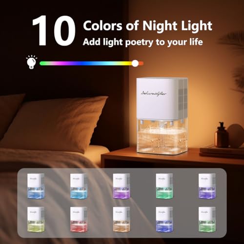 BeOkay Dehumidifier 1657ML 58OZ Small Dehumidifier for Home 230 Ft² Safety Dehumidifiers Adjustable 10 Color Lights 5 Timers 3 Setting Modes Auto Shut Off Protection Low Noise For Bedroom Bathroom - Image 5