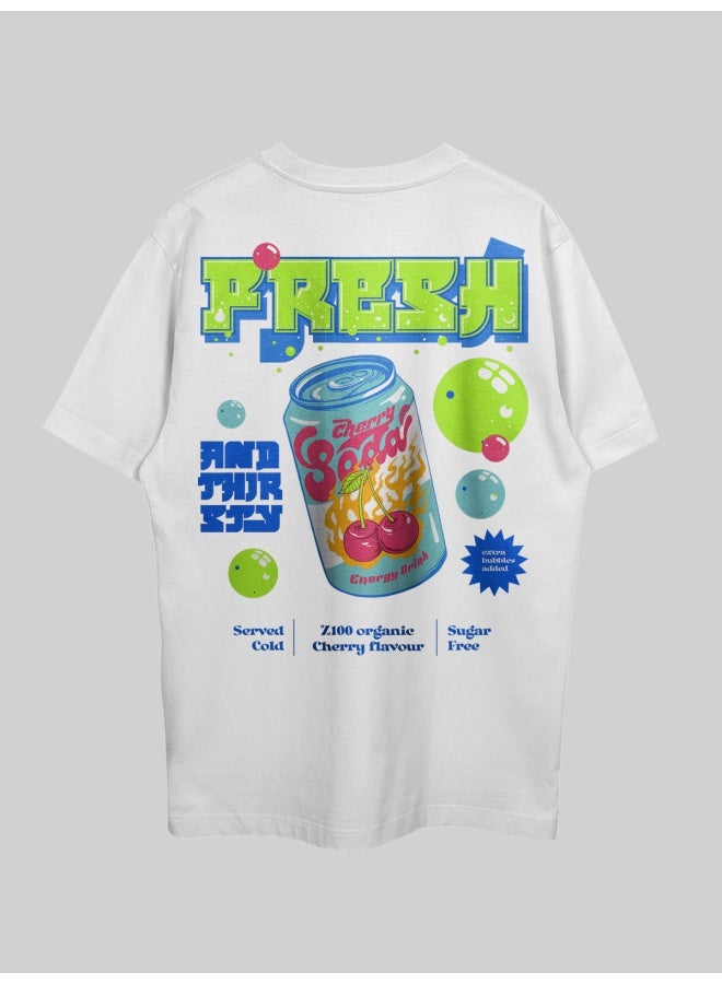 THREADCURRY تي شيرت THREADCURRY Cherry Soda كبير الحجم من القطن بكتف منسدلة مطبوع للرجال - Image 1