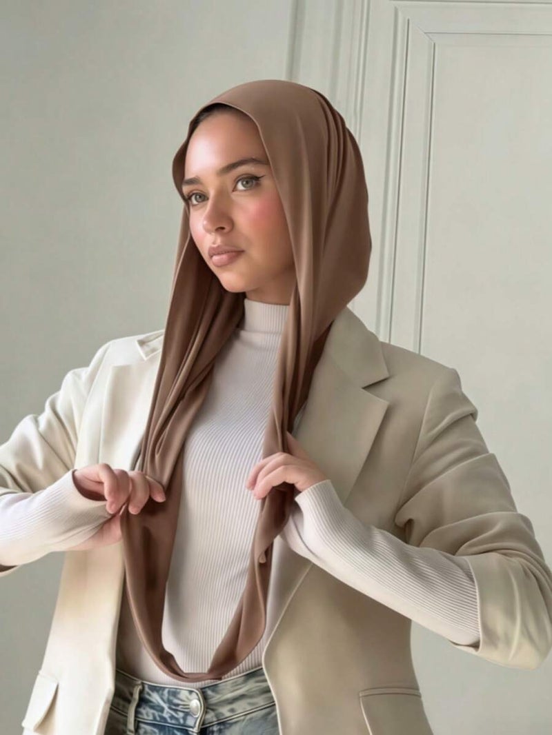 Women's Instant Classic Solid Color Hijab – Pre-Sewn Twisted Neck Scarf, Adjustable Versatile Turban, Soft Skin-Friendly Fabric for Daily, Sports & Yoga
