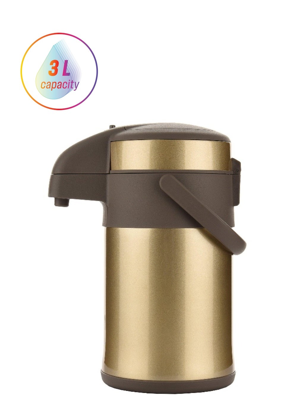 Shaha 3-Liter Premium Stainless Steel Air Pot Vacuum Flask 311115048 (Brown & Gold-Toned)