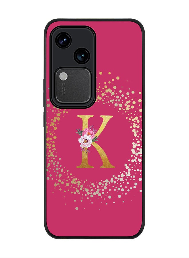 Stylizedd Rugged Black edge case for Vivo V30 5G, Slim fit Cover Custom Monogram Initial Letter Floral Pattern Alphabet - K ( Deep Pink Rose ) - Image 1