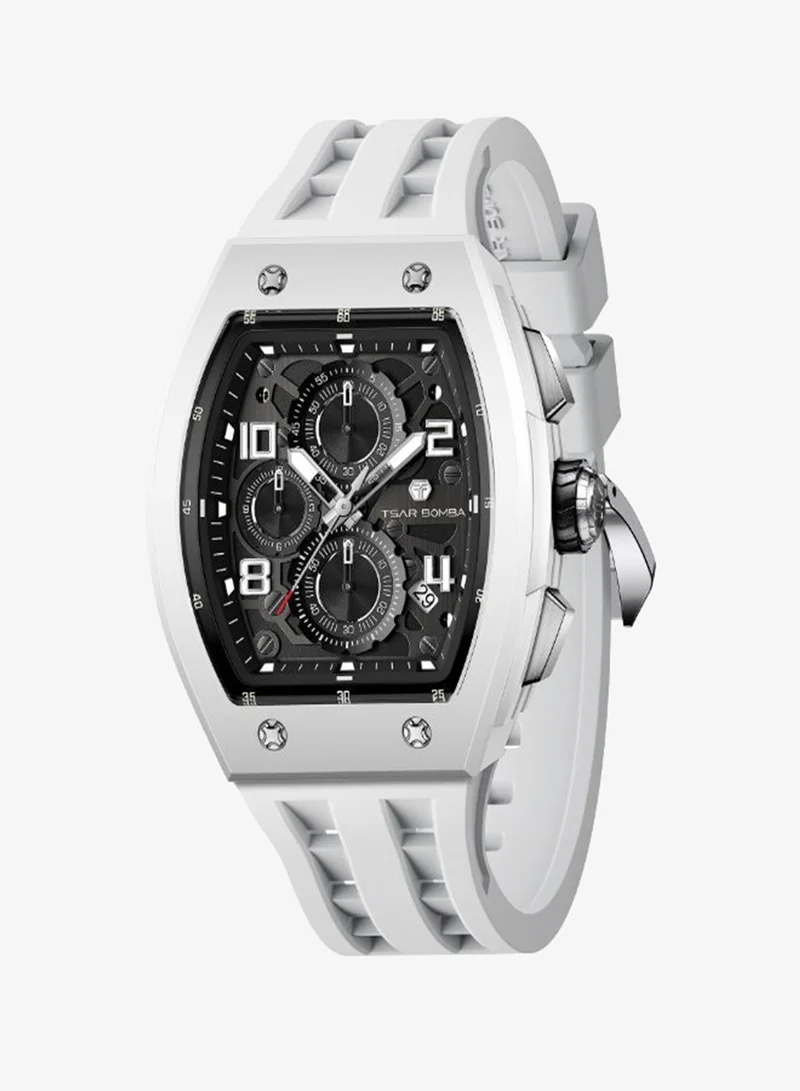 Tsar Bomba TSAR BOMBA Men's Luxury Quartz Watch, Luminous Dial 5ATM Water Resistance Silicone Strap Men's Wristwatch Ideal Gift for Men