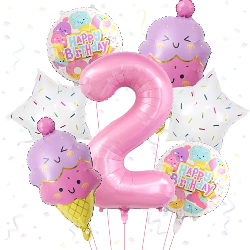 Villorem Ice Cream Balloons Pink Number 2 Balloon Ice Cream Themed Party Decorations for Birthday Party Baby Shower - Image 1