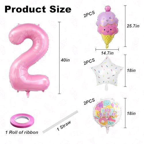 Villorem Ice Cream Balloons Pink Number 2 Balloon Ice Cream Themed Party Decorations for Birthday Party Baby Shower - Image 5