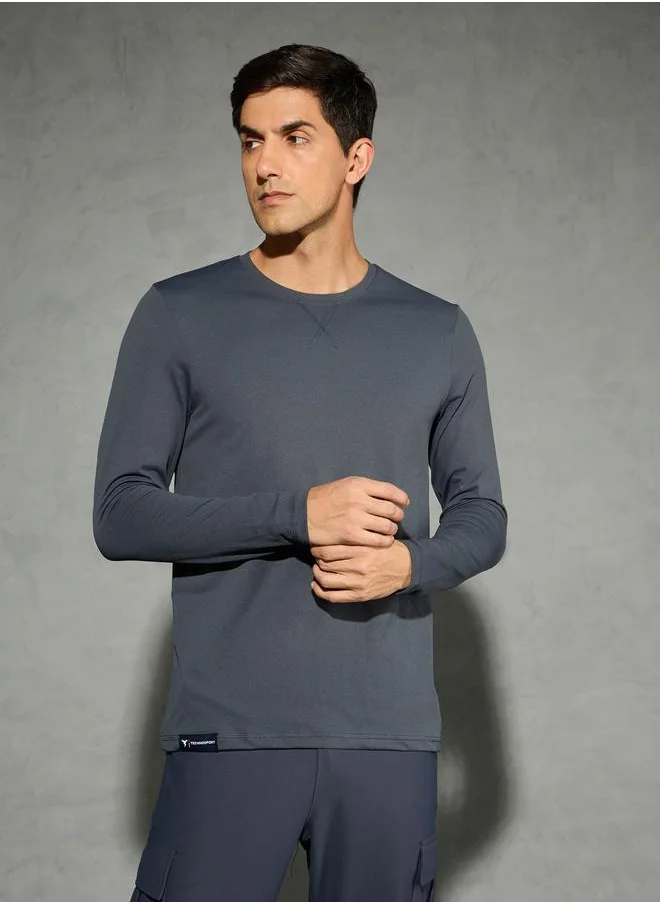 تكنوسبورت Technosport Solid Round Neck Long Sleeve T-Shirt