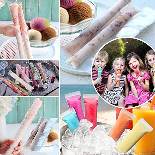 JIELUO 100 PCS Pop Bags Pop Mold Bags Popsicle Pouches Popsicle Molds bags BPA Free Ice Pop Pouch with A Funnel for Yogurt, ice Candy, Ice cream Party Favors - Image 4