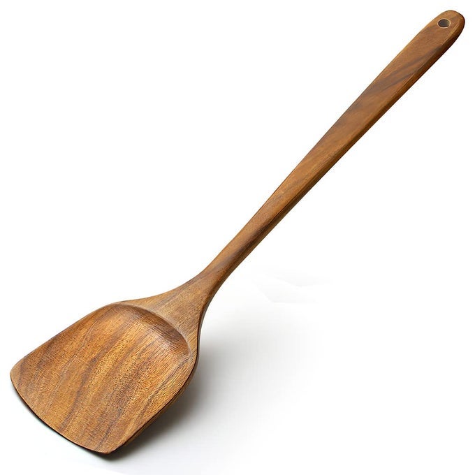 WOODEN SPATULA153 INCH FLAT WOOD WOK SPATULAWOOD KITCHEN UTENSILS FOR COOKINGLONG HANDLE TURNER COATED NATURAL RESIN HANDMADE KITCHENWARE FOR NONSTICK PAN COOKWARE