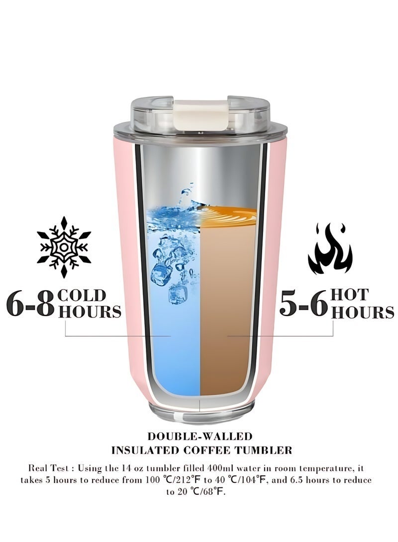 سميج كوب قهوة للسفر من Smeg، كوب معزول للمشروبات مع غطاء مضاد للتسرب، كوب قهوة طويل الأمد مع غطاء، ترمس قهوة للسفر (وردي) - Image 5