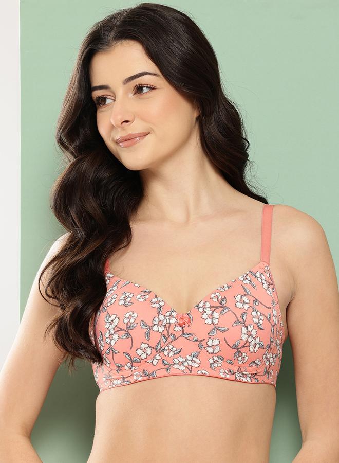 Leading Lady Orange Printed Lightly Padded Non Wired T-Shirt Bra - Image 1