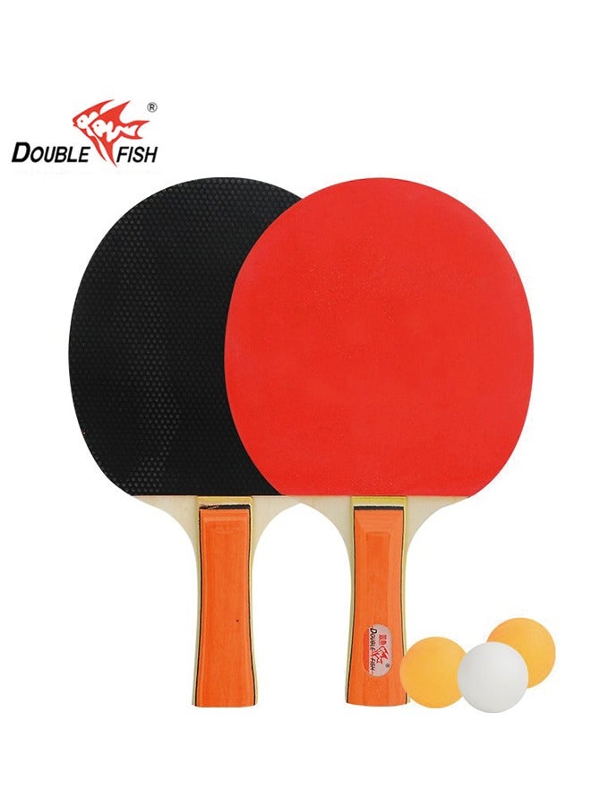 Double Fish Fish 036A Ping Pong Paddle Set For Beginners - Two Long-Handle Paddles With Three Balls - Image 1
