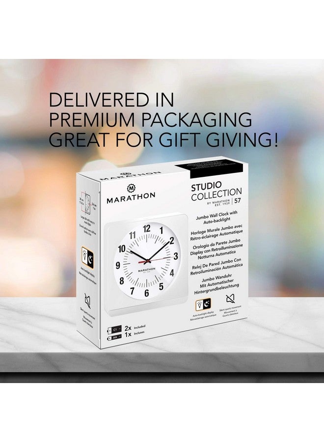 Marathon ساعة حائط أنالوج كبيرة 12 بوصة بإصدار الاستوديو مع ضوء ليلي تلقائي - Image 4