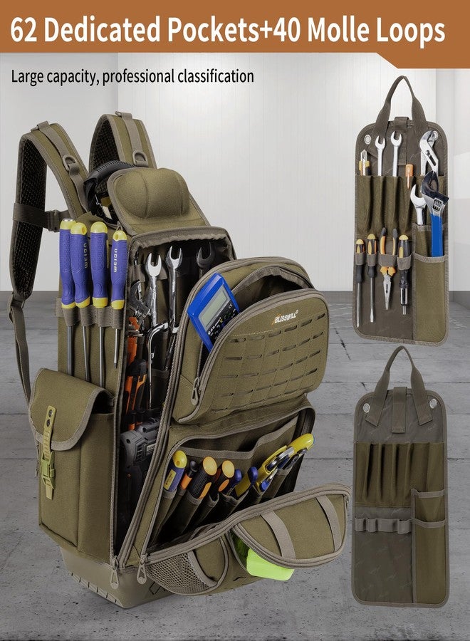 BLISSWILL Tool Bag Backpack for men,Heavy Duty Tool Backpack Bag with Waterproof Molded Base，62 Pockets/40 Loops Heavy Duty Tools Organizer Bags/Electrician/Industrial/Construction Work Backpack - Image 4